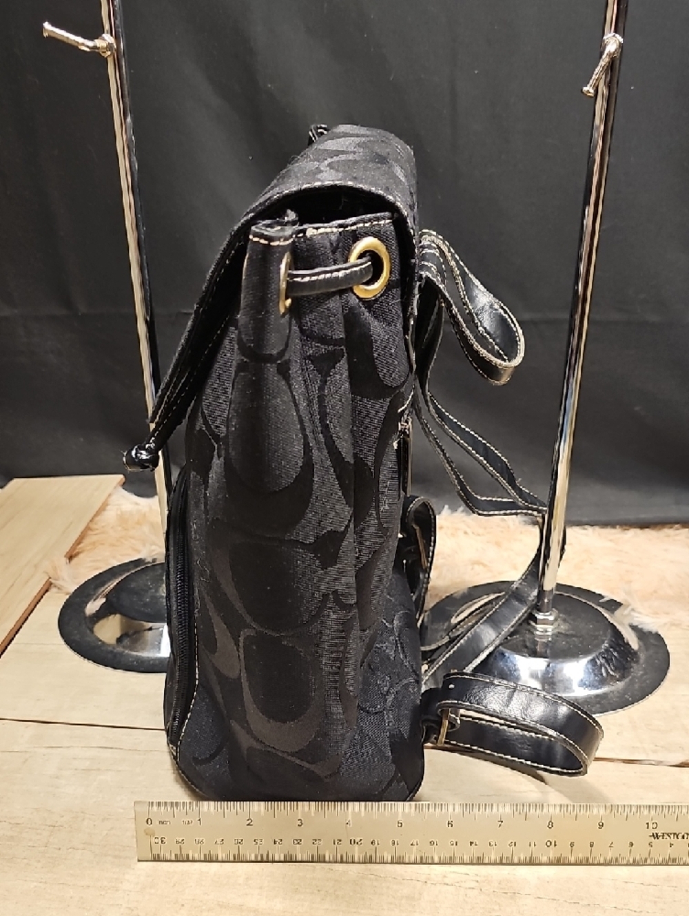 Coach Black Signature Drawstring Backpack with Gold-Tone Accents - Picture 9 of 9